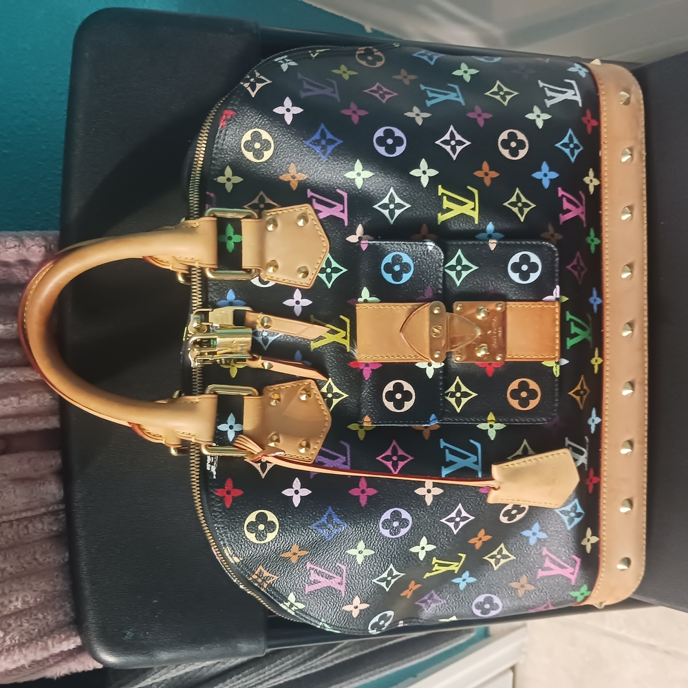 Louis Vuitton Black and Tan Satchel with Colorful Monogram. Used But Nice